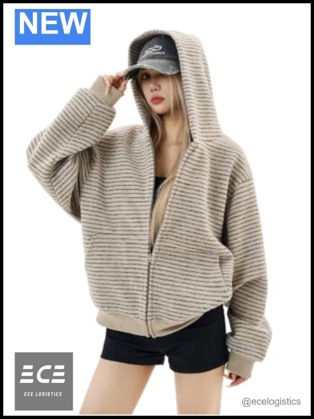 Womens Stripe Zip Up Cropped Hoodie Fleece Blend Sweatshirt Casual Layering